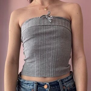 Gray Ribbed Tube Top
